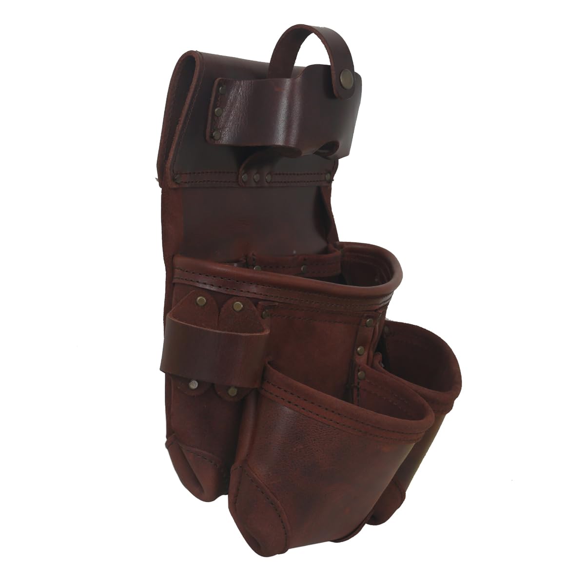 Pochette à outils en cuir pleine fleur avec porte-perceuse, pour charpentier, agriculteur, électricien