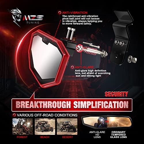 Image of MZS Aluminum UTV Rearview Center Mirror, Ranger Rear View Mirror Compatible with XP 1000 Crew, 1000 Diesel Crew, Midsize 500 570 Crew, XP 570 Crew, XP 900 Crew, EV, ETX, Defender