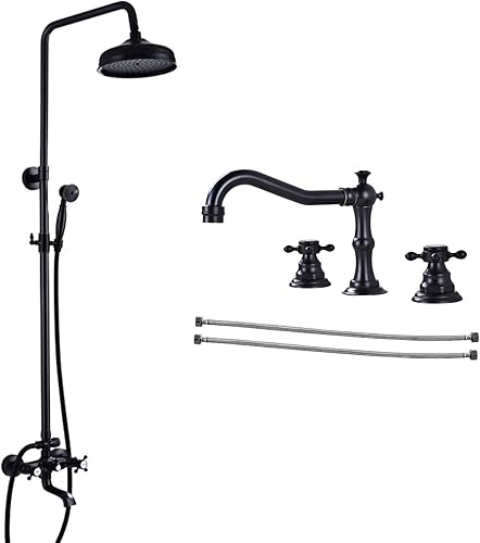 Aolemi Cabezal de ducha de 8 pulgadas, juego de accesorios de ducha de bronce aceitado, mezclador de lluvia, pomos dobles, grifo de lavabo de baño a
