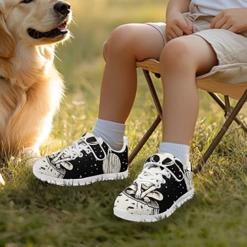 Kids Boys Girls Running Shoes Comfortable Lightweight Slip on Sneakers Athletic Tennis Shoes Alien Moon Pattern（White Sole）3