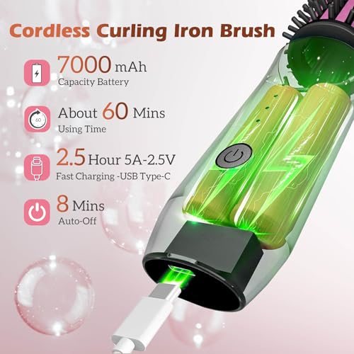 Escova de modelador de cachos sem fio 2024 nova mini escova de cachos portátil para viagem, 7000 mAh