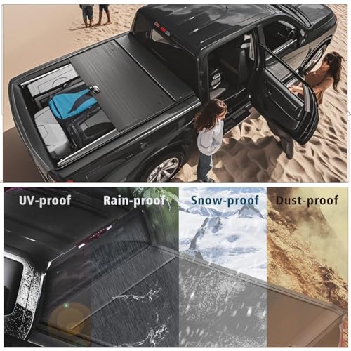 Image of Retractable Tonneau Cover for 2023-2026 Ford Ranger 5ft Truck Bed (61 inch) | LED lights,Built-in password Lock , Auto Retractable, Waterproof, matte black aluminuml，heavy duty