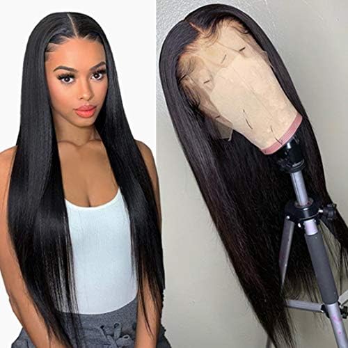 NUOF Lace Front Wigs Human Hair Straight (18Inch) 13x4 HD Lace Frontal Wig Brazilian Virgin Human Hair Pre Plucked with Baby Hair for Black Women 150% Density Natural Color