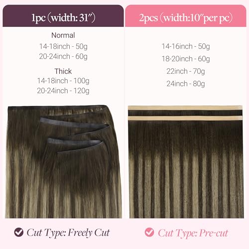 Image of GOO GOO Tape In Weft Hair Extensions Human Hair, Genius PU Long Weft Tape In Hair Extensions Real Human Hair, Silky Easy to Use, 4 /26 /4 Balayage Chocolate Brown to Honey Blonde 22 inch 70g 2pcs