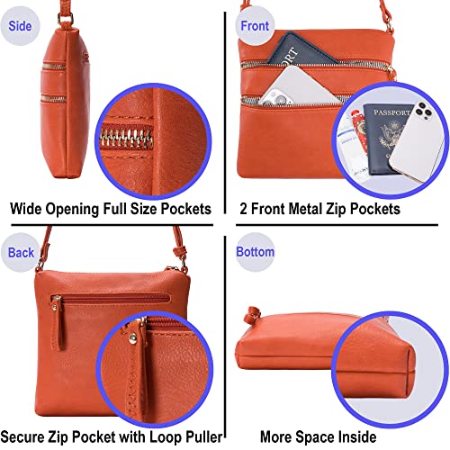 Image of Solene Small Multi Zipper Pocket Crossbody Bag with Adjustable Strap, Lightweight Travel Purse, Daily Small Messenger Pouch
