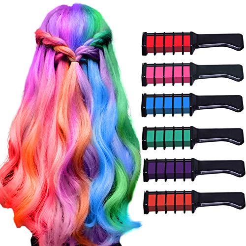 Auriviz Hair Chalk for Girls Kids Temporary Bright Hair Chalk Comb Non-Toxic Washable Hair Color Dye for Kids of Age 4 5 6 7 8 9 Christmas New Years Cosplay Party Birthday Gifts (6 Pack)