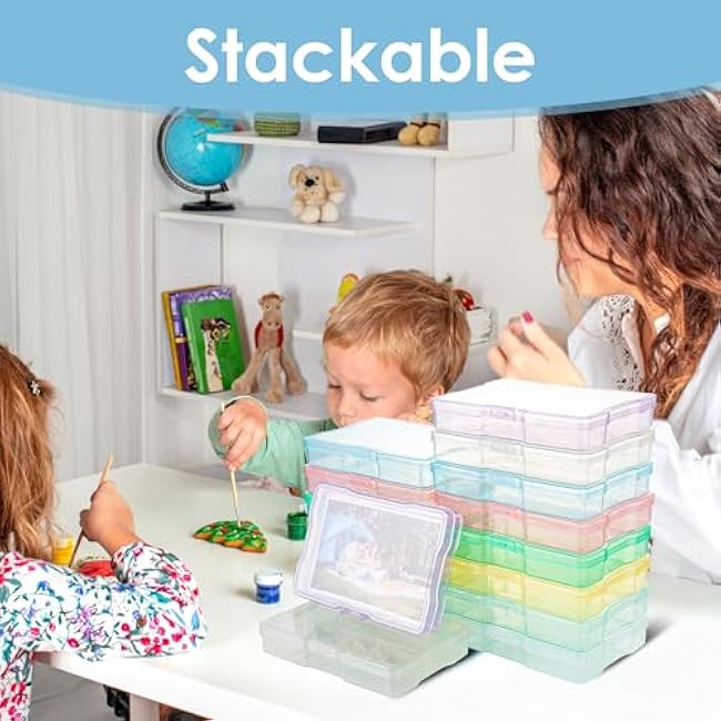 Photo Organizer, 16 inner 4''¡Á6'' Photo Storage Containers with Handle for Crafts Scrapbooking Stationery, Seed, Sewing Supplies, Arts Supply(Candy-Colored)