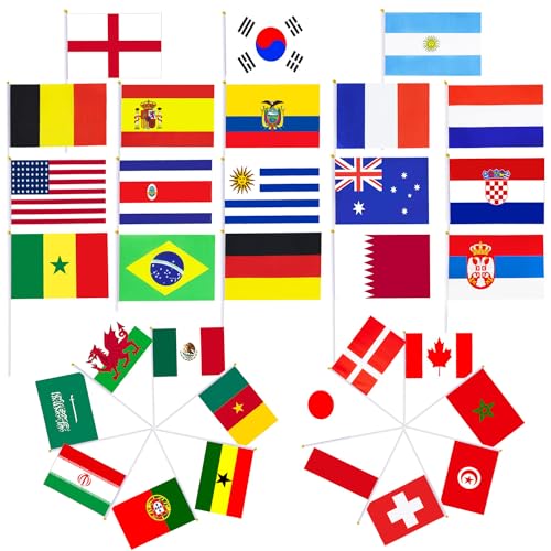 32 Paesi Bandiera del Mondo(14 * 21cm), Mini Bandiere Nazionali per Decorazione del Festival, Decorazioni per Bar, Ristoranti, Grande apertura, Celebrazioni Sportive Internazionali