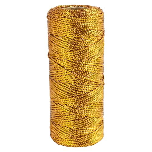 100m Cordon Dorado, Cuerda de Hilo Dorad Metálico 1.5mm para Bricolaje, HIL Dorado para Crochet Decoración Navideña, Embalaje de Regalos y Manualidades, Hilo Resistente y Flexible