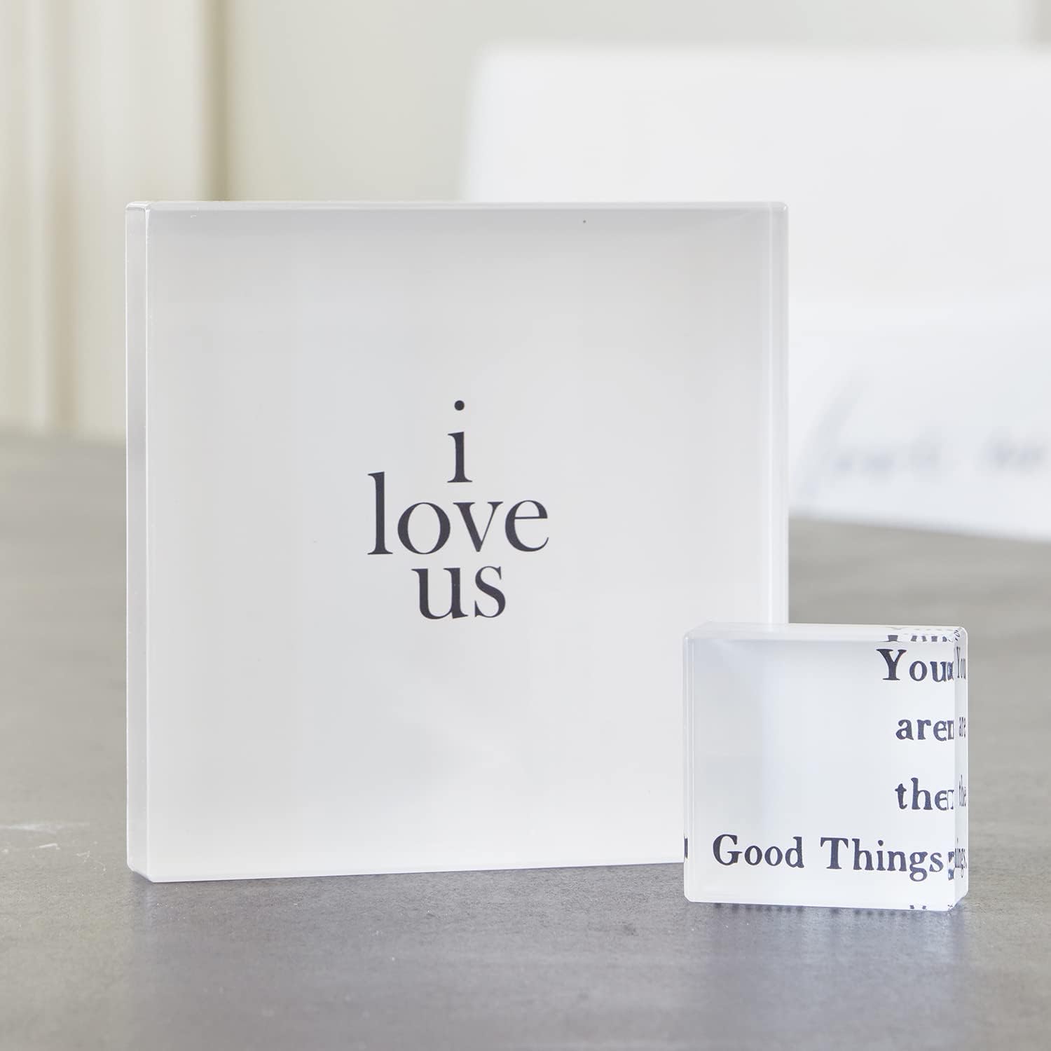 Santa Barbara Design Studio Small Gifts Face-to-Face Designs Decorative Lucite Block, 5" Square, I Love Us