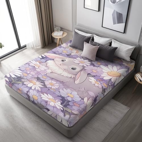 YUVAMAGIMO Easter Bunnyr XL Twin Mattress Fitted Sheet Kids with Deep Pocket Bed Cover All-Round Elastic Bottom Sheets XL Twin Size Soft Cozy Bedding Fitted Sheet Only for Kids Boys Girls Teens