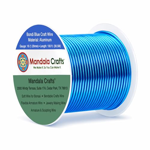 Image of Mandala Crafts 16 Gauge Bondi Blue Anodized Aluminum Craft Wire, 100 FT | Colored, Flexible, Bendable, for Bonsai, Armature, Sculpting, Wire Wrapping, Jewelry Making, Weather & Tarnish Resistant