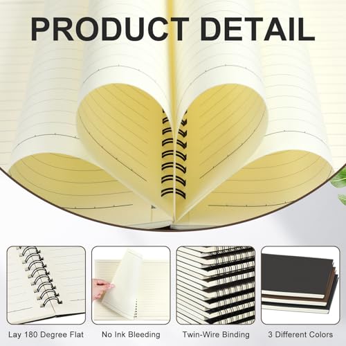 Image of Yahenda 3 Pcs Spiral Notebooks,1 Subject,Wide Ruled, Dark Color