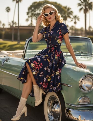 Image of Wedtrend Women's Vintage Tea Dress, Short Sleeve Cocktail Party Dress Work Church Casual Dress