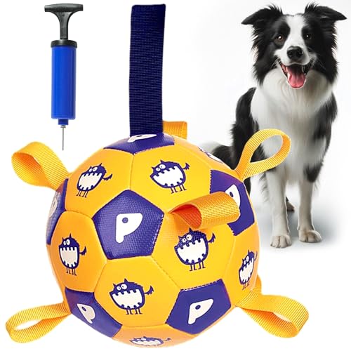 Race&Herd Dog Soccer Ball with Straps, Outdoor Toy for Dogs for Training & Play, Durable Soccer Ball for Dogs, Toy for Active Pets
