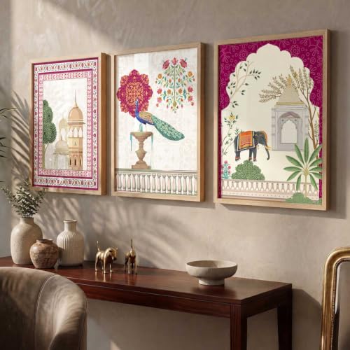 Image of kotart Indian Traditional Madhubani Wall Art Painting | Paintings with Frame Home Decoration For Living Room Bed Room Hotel Wall Decor Digital Reprint Set of 3 (10X13 inch)