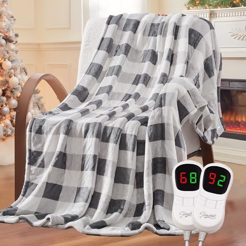 Image of Homemate Electric Blanket Heated Queen Size - 84 inchx90 inch Ultra Soft Cozy Flannel Heating Blanket with 10 Fast Heat Levels 8 Hours Auto Off Over-Heated Protection ETL Certification Keep Warm in Home