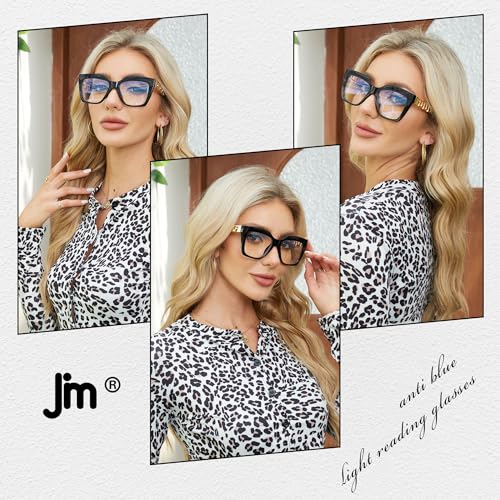 JM 3 Pack Oversized Square Reading Glasses for Women Blue Light Blocking Oprah Stylish Computer Readers +1.0 - Image 2