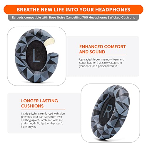 Image of WC Wicked Cushions Upgraded Replacement Ear Pads for Bose 700 Noise Cancelling Headphones (NC700) - Softer PU Leather, Luxurious Memory Foam, Added Thickness, Extra Durable Ear Cushions | (Geo Grey)