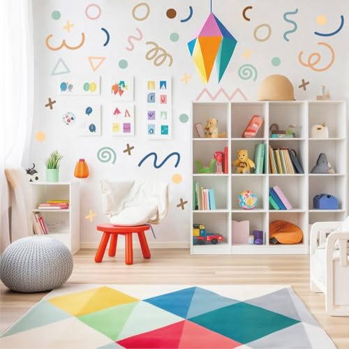 200 PCS Neutral Abstract Geometric Wall Decals, 10 Sheets Peel & Stick Removable Vinyl Wall Stickers, Mixed Size Shapes (1.8–5.7 in) for Nursery,...