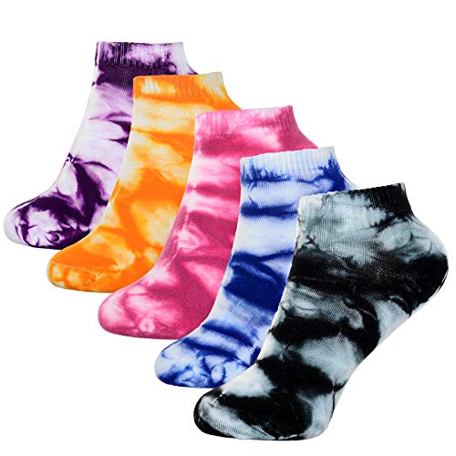 Manimepe 5 Pairs Women Cotton Tie Dye Ankle Socks - Low Cut Novelty No Show Socks (Color B)