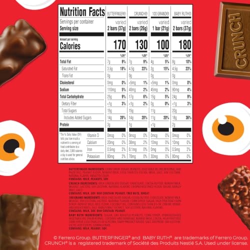 Butterfinger, Crunch, Baby Ruth, 100 Grand Halloween Candy Chocolate-y | Candy variety pack chocolate-y, Halloween candy assortment of individually wrapped candy for gift bags & sharing, 55-count - image 2