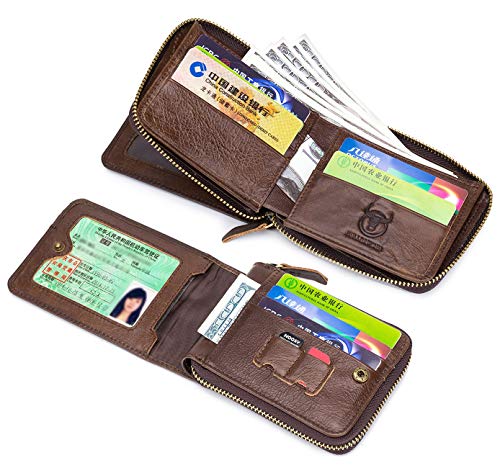 BULLCAPTAIN Mens Leather Zipper Wallet RFID Blocking Bifold Secure Vintage Zip Around Multi Credit Card Holders4