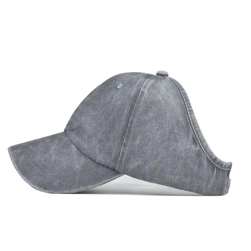 Image of SwooK Stonewash Baseball Ponytail Cap for Womens Girls High Ponytail Bun Cap Hat Half Top Ball Sport Adjustable Cotton Women Caps (Grey)