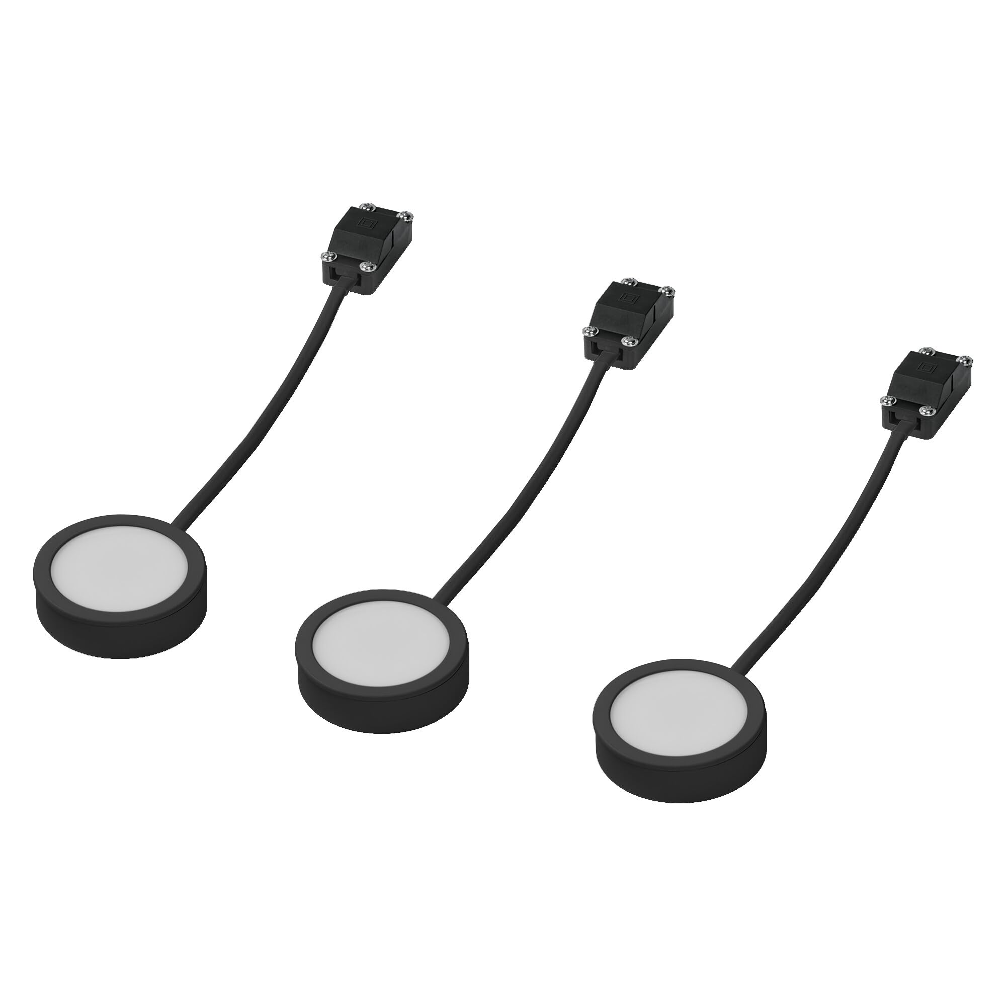 LEDVANCE Oprawa Podszafkowa Puck 65 mm 830Bk, 3 x 3W, 3 x 330LM, Okrągły Kształt i Ciepłobiałe Światło (3000K), Zestaw Trzech Lamp Podszafkowych ze Zintegrowanym Modułem LED, Stopień Ochrony Ip20