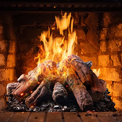 10 Pack Ceramic Wood Small Gas Fireplace Logs Set Ceramic Logs And 2 Lb Black Pit Fire Glass For Gas Insert, Ventless, Propane, Gel, Ethanol, Electric, Outdoor Fireplaces, Fire Pits #TOP6