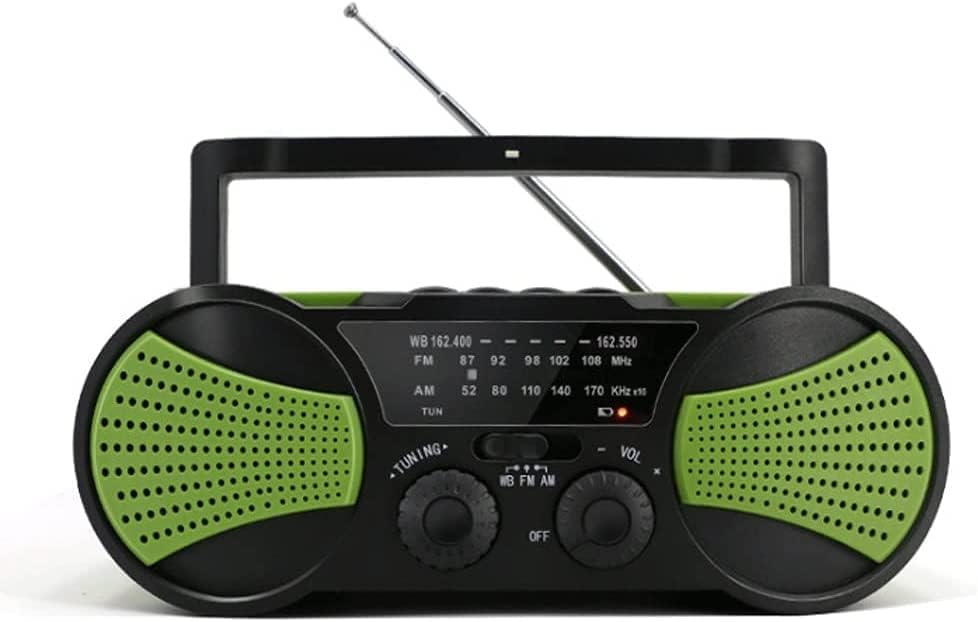 DULASP Radios solares portátiles, radio de manivela de mano con linterna para emergencia, radio meteorológica AMFM autoalimentada con cargador de