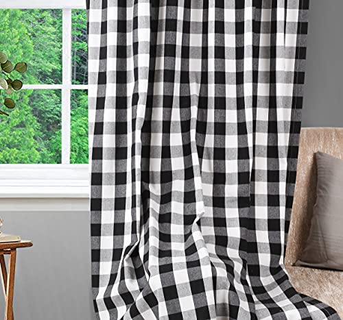 Farmhouse Curtain In Gingham Plaid Check Fabric 50X63 Black White, Cotton Curtains, 2 Panels Curtain,Tab Top Curtains, Room Darkening Drapes, Curtains For Bedroom, Curtains For Living Room, Set Of 2 #TOP6