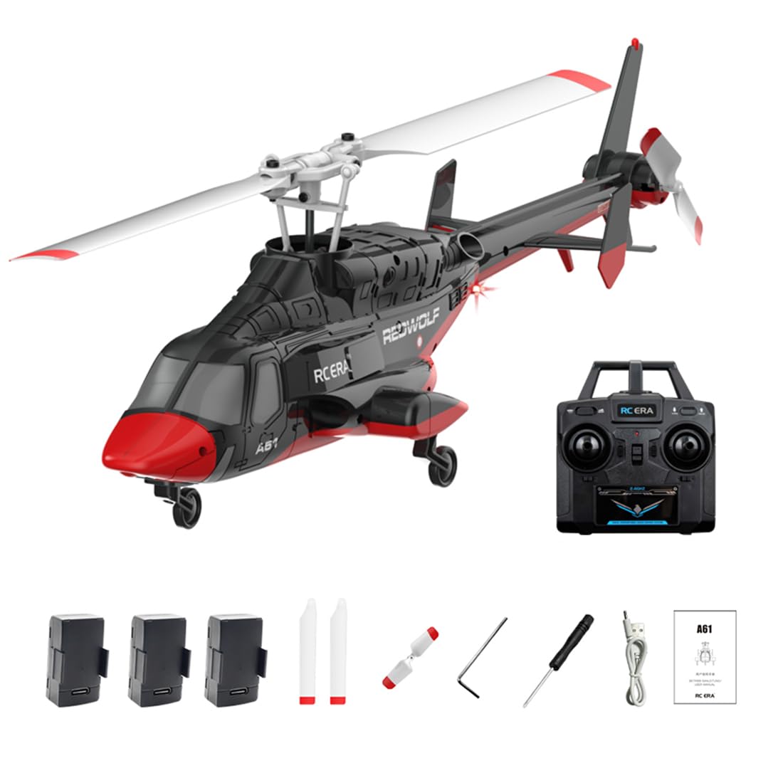 RC ERA A61 Air-Wolf RC Helicopter, 1/52 Scale 2.4G 4CH Single Rotor Heli Military Aircraft with One-Key Start Altitude Hold Remote Control for Adults & Beginners