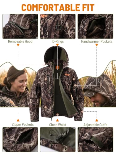 Image of NEW VIEW Camo Hunting Jackets for Men, Warm Fleece Lined Hunting Jacket with Hood, Quiet Water Resistant Hunting Clothes