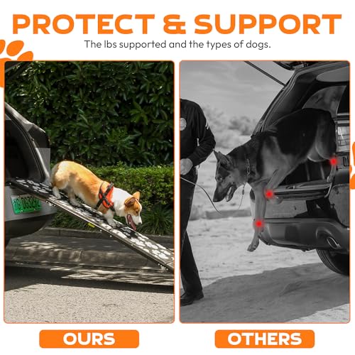 Dog Ramp for Car, Portable Folding Aluminum Pet Ramp with Non-Slip Paw Print Surface. Extra Wide Portable Ramp for Large, Small & Senior Dogs to Get in Cars, SUVs, Trucks & Beds, 71" Long & 17" Wide - Image 4