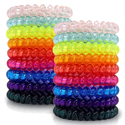 79Style 50Pcs Spiral Coil Hair Ties For Women Phone Cord Bracelet Elastic Col Ponytail Holders Colorful Hair Coils Plastic Scrunchies Bulk Coil Bracelets Twist Spiral Rubber Hair Bands For Thick Thin Hair (Crystal10 Colors -Large Size) #TOP6