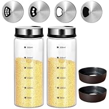 10 oz Glass Salt and Pepper Shaker Set with 304 Stainless Lid Adjustable Pour Holes Spice Jars Dispenser Seasoning Cans for Kitchen Decor and Home Restaurant Kitchen Accessories 2 Pcs, 300 ML