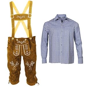 Heren klederdrachtset leren broek met bretels + klederdrachthemd Beierse Oktoberfest (broek + overhemd) BLB02