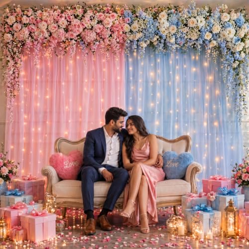 Image of Party Propz Baby Shower Backdrop Decoration - 4 Pcs Baby Shower Curtain Kit with Light, Mom to Be Decoration Items Set (Net)