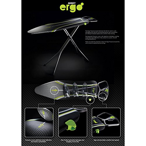 Minky Ergo Ironing Board - Green, 122 x 38 cm Iron Board, 100% Cotton With Heat Reflective Metallic Coating, Adjustable Height Up To 92 cm, Sturdy Ironing Board With Non-Slip Feet, Made in The UK - Image 5