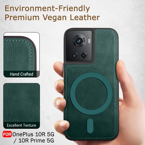 Image of TheGiftKart Genuine Leather Finish Back Cover Case for OnePlus 10R 5G / 10R Prime 5G | Raised Edges for Camera & Screen Protection | Shockproof Stunning Minimalist Design (MagSafe Compatible, Green)