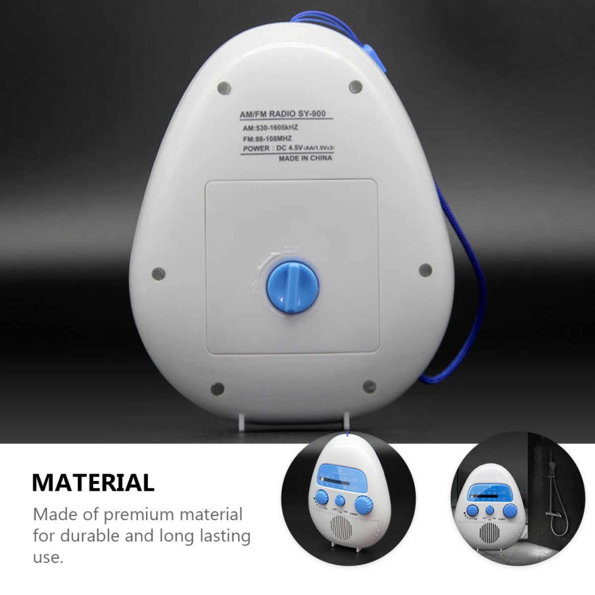 Tragbares Duschradio Kleiner Stereo Radio mit 4 facher Wasserdichtigkeit aus ABS mit Lautstärkeregler Weißer Kompakter Lautsprecher für Badezimmer und Dusche
