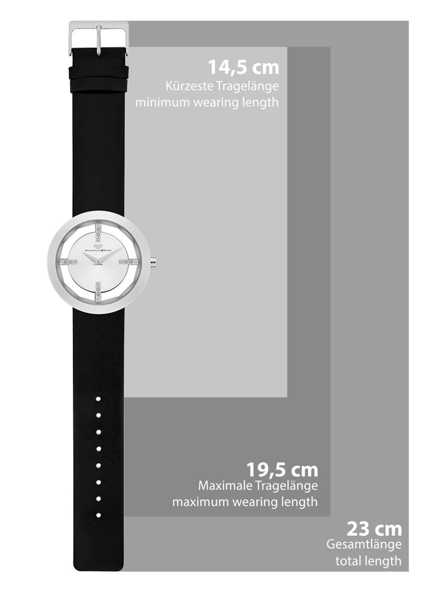 Rhodenwald & Söhne Lucrezia Damenuhr Edelstahl Silber 3 ATM Quarzwerk | verziert mit Kristallen,Echtlederarmband,schwarz,Fashionuhr,analog,Frauen,Skeletonoptik,Mineralglas