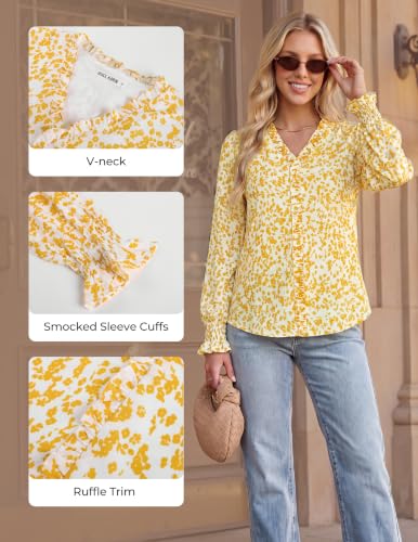 GRACE KARIN Womens Long Sleeve Boho Tops Ruffle Work Blouses Yellow L - image 5