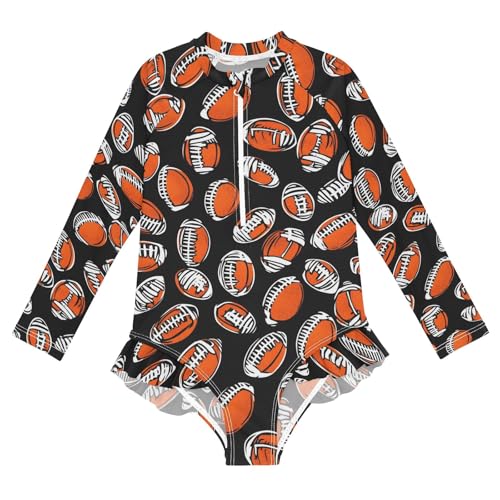 CHIFIGNO Football Black Rash Guard One Piece Swimsuit Girls Quick Dry Beach Swimwear 3T
