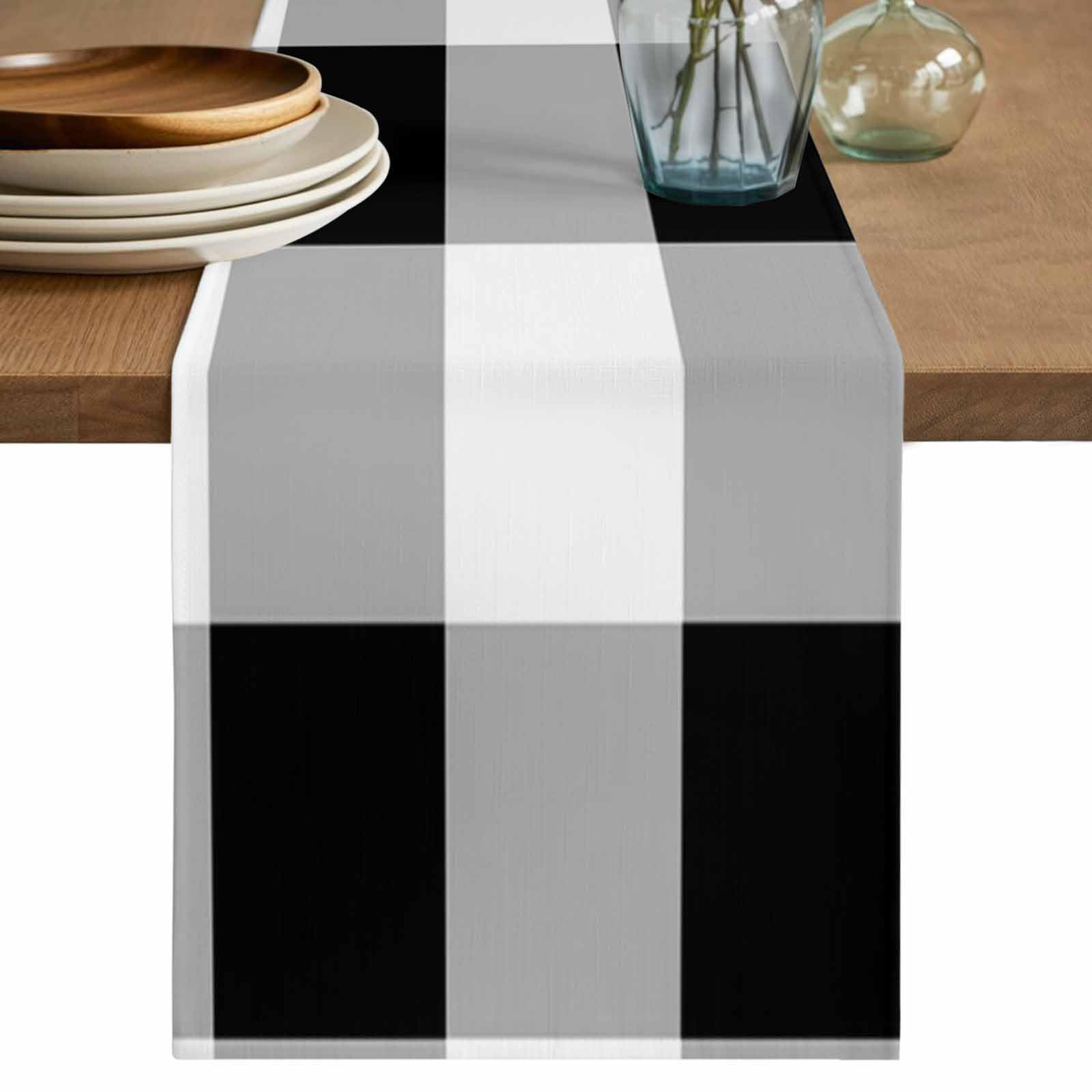 Classic Farmhouse Black White Buffalo Plaid Table Runner 36 Inches Long Geometric Lattice Linen Table Runner for Home Party Holiday Kitchen Dining Tables Decoration