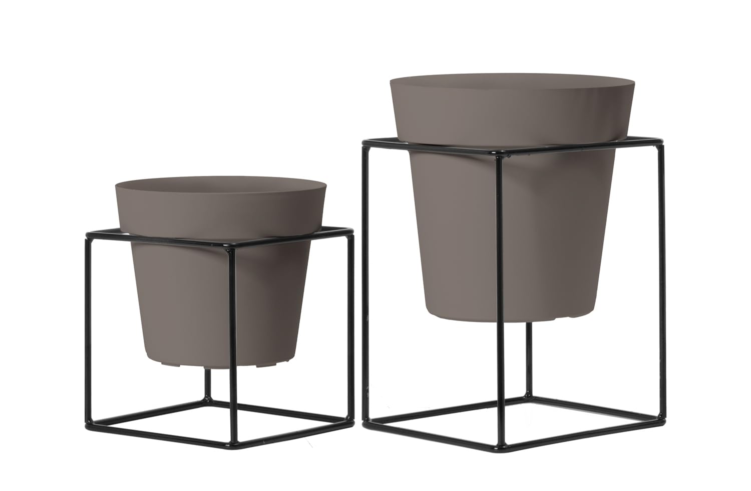 Nicoli set 2 Pezzi Vasi Fiori Alti 20cm e 16cm Colonna Rettangolare Metallo nero per fiori decorazioni per casa e ufficio espositori geometrici con vasi diametro 16cm e 14cm (NERO/TORTORA)