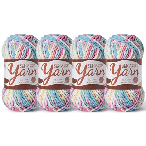 Image of 4 Pack Fluffy Velvet Yarn for Crocheting,Baby Blanket Yarn for Crocheting Soft,200g(262.4yds) Amigurumi Yarns,Plush Chenille Crochet Yarns,Puzzle Yarn for Crochet Weaving Craft(4 Candy Color)