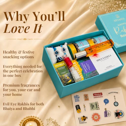 Image of Nytarra Rakhi Gift Box for Brother | 10+ Items Dry Fruits, Car Freshener, Perfume, Evil Eye Rakhi for Bhai & Bhabhi | Rakshabandhan Hamper for Bhaiya | Premium Raksha Bandhan Gift Set
