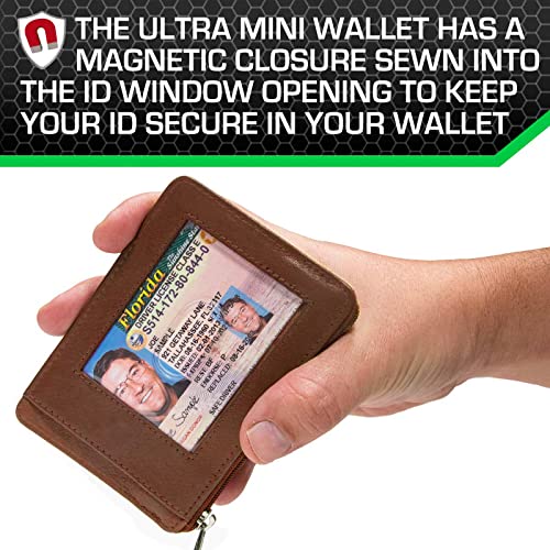Image of ID Stronghold RFID Blocking Front Pocket Wallet - Slim Minimalist Genuine Leather Wallet with Zipper Coin Pocket (Antiqued Brown)